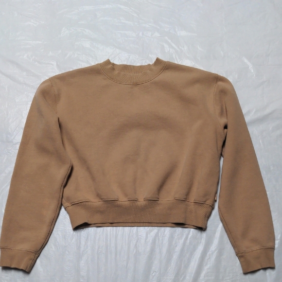 TNA Tops - Aritzia TnA Tan Cropped Crewneck Sweatshirt Size Small